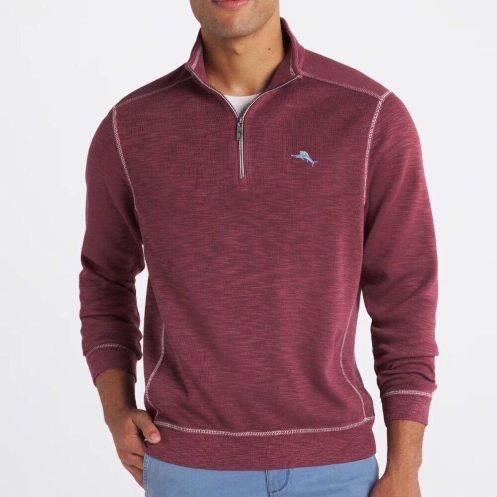 Tommy Bahama Men's Tobago Bay Half Zip Burgundy Sweatshirt Sweater Men's Sz 3XLB
